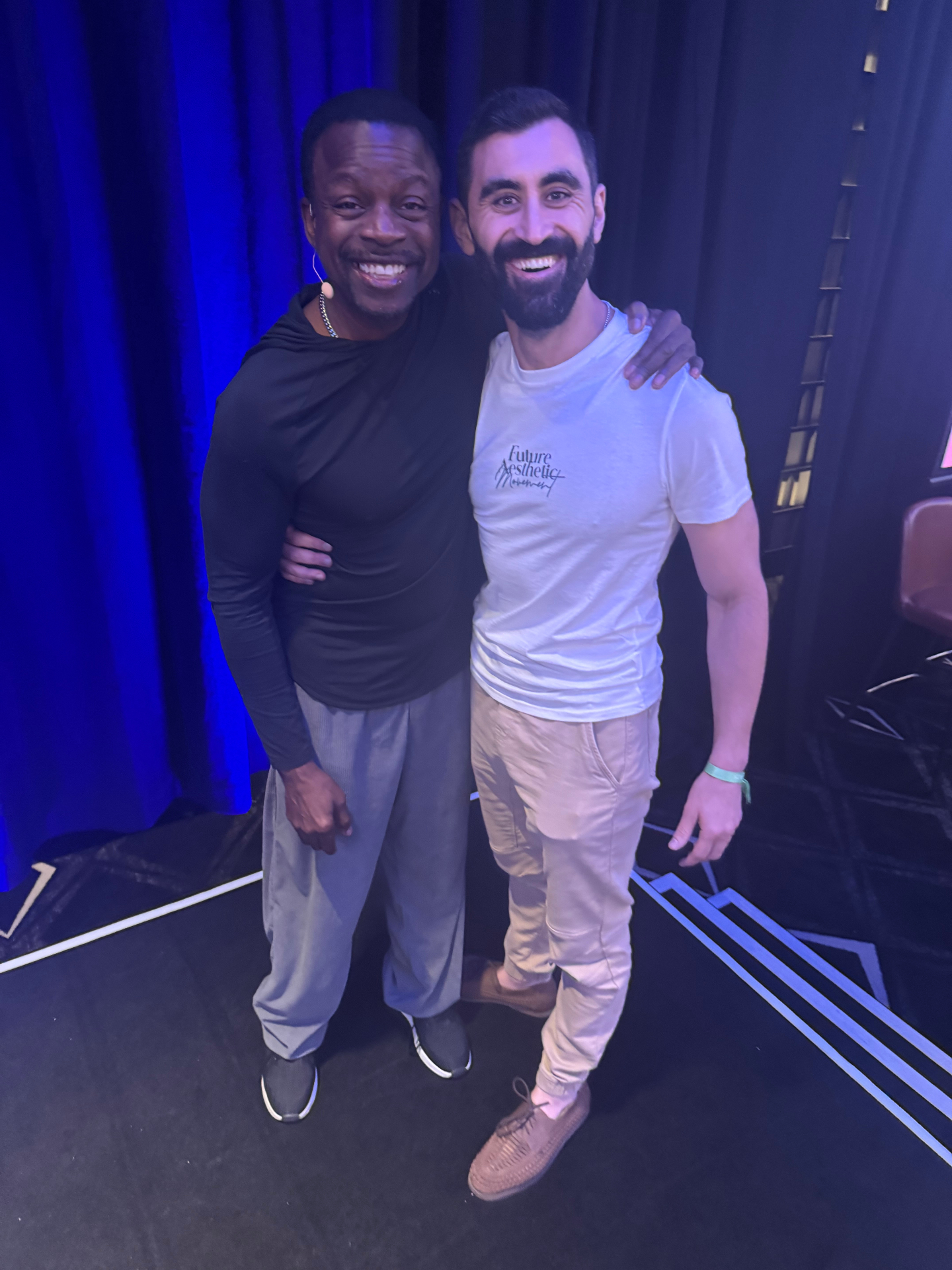 George Harb backstage with his mentor Joseph McClendon III